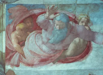 Chapelle Sixtine : Dieu séparant les eaux et la terre (avant restauration) (détail)